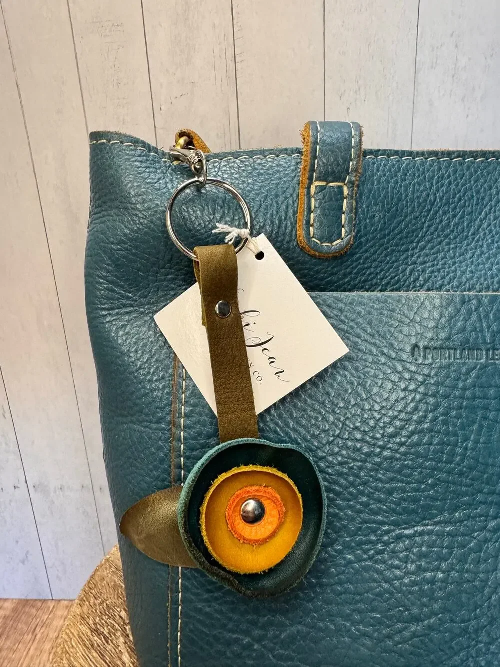 Genuine Leather Round Flower Purse Charm Blue Chartreuse Peach Boho Bag Charm